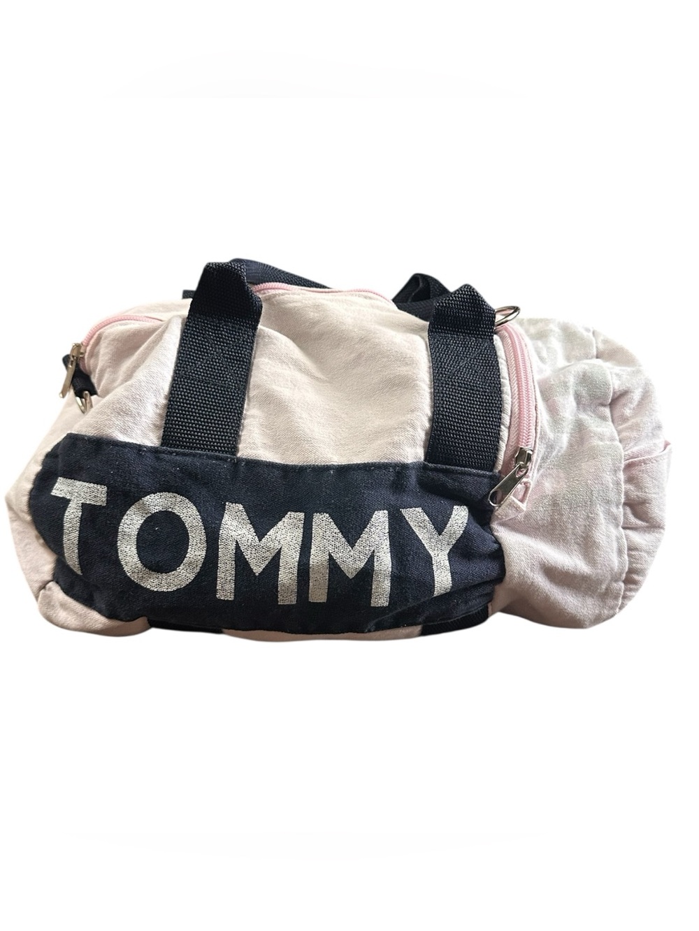 Tommy Hilfiger Pink and Navy Canvas Logo Mini Duffel